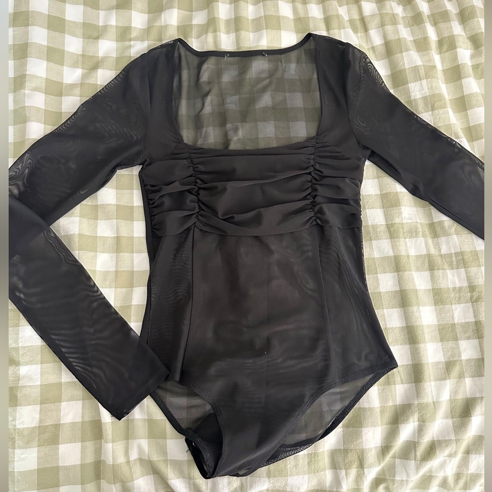 Black Sheer Long Sleeve Bodysuit